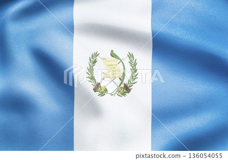 Guatemala national flag with blue white stripes and coat of arms. 136054055