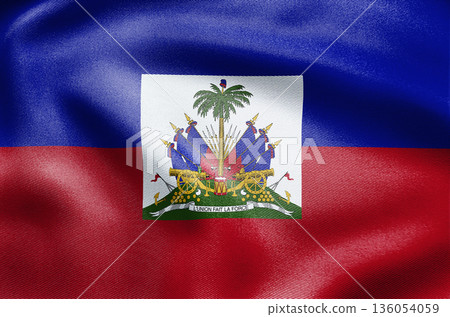 Haiti national flag with coat of arms on blue and red Haiti national flag with coat of arms on blue and red 136054059