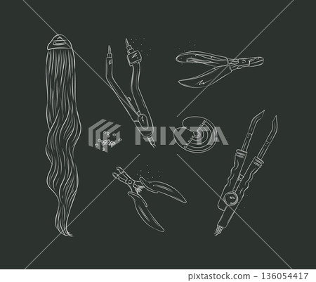 Hair extension tools for beauty salon black 136054417
