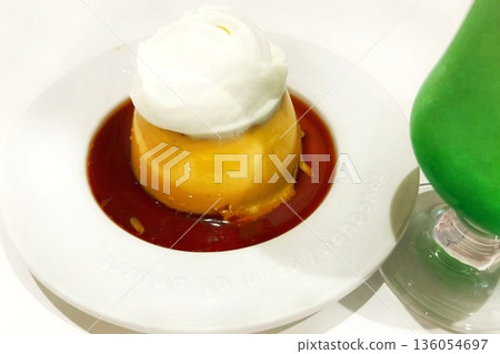 Vanilla ice cream in a glass bowl 136054697