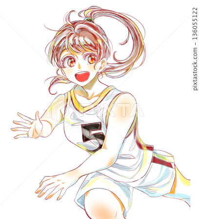 A girl running in a basketball uniform without sweating 136055122