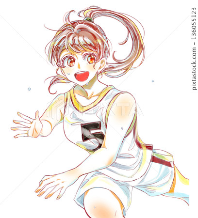 一個穿著籃球服跑步的女孩汗流浹背 一個穿著籃球服跑步的女孩汗流浹背 136055123