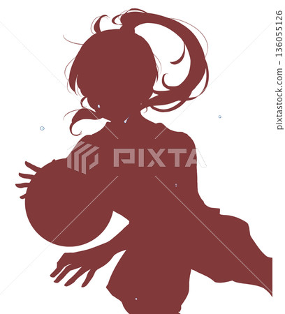 Girl playing basketball silhouette sweating Girl playing basketball silhouette sweating 136055126