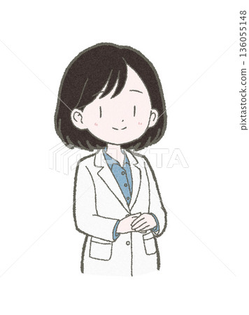 手繪插圖,描繪了一位身穿白大褂、雙手交疊於胸前的女性醫護人員。 手繪插圖,描繪了一位身穿白大褂、雙手交疊於胸前的女性醫護人員。 136055148