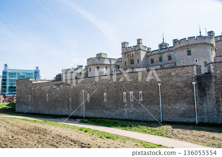 Stone buildings of the historic fortress Tower of London under bright sunlight Tower of London 136055554