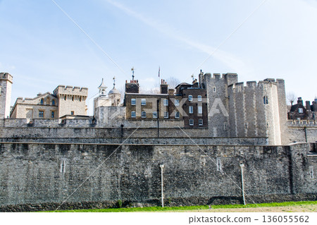 Stone buildings of the historic fortress Tower of London under bright sunlight Tower of London Stone buildings of the historic fortress Tower of London under bright sunlight Tower of London 136055562