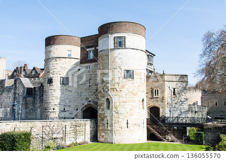 Stone buildings of the historic fortress Tower of London under bright sunlight Tower of London Stone buildings of the historic fortress Tower of London under bright sunlight Tower of London 136055570
