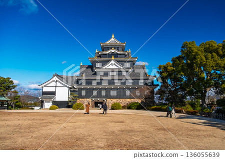 Okayama Castle (Karasu Castle) towering under the blue sky in Okayama City 136055639