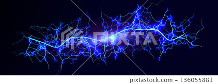 Lightning Thunderbolt Strike Black Night Background, Blue Glow Light Effect Thunder Bolt. Realistic Spark Lightening Discharge Burst, Electric Shock Current. Energy Charge Line. Vector Illustration. Lightning Thunderbolt Strike Black Night Background, Blue Glow Light Effect Thunder Bolt. Realistic Spark Lightening Discharge Burst, Electric Shock Current. Energy Charge Line. Vector Illustration. 136055881