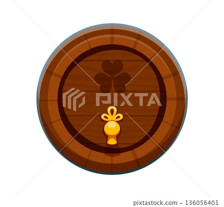 St Patricks font typeset wooden barrel number 0 zero. Saint Patrick party typography vector number, spring holiday type numeral symbol. Irish folk typeface figure or with brewery or pub beer barrel 136056401