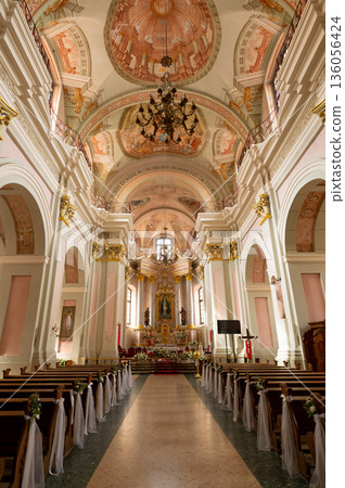 part of the interior of a beautiful Catholic church 136056424