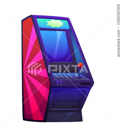 Cartoon casino gambling game icon of retro arcade slot machine with an upright shape, dark display and joystick. Vector game machine for gambling entertainment Cartoon casino gambling game icon of retro arcade slot machine with an upright shape, dark display and joystick. Vector game machine for gambling entertainment 136056509