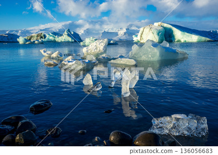 Icebergs in Jokulsarlon glacier lagoon, Iceland Icebergs in Jokulsarlon glacier lagoon, Iceland 136056683