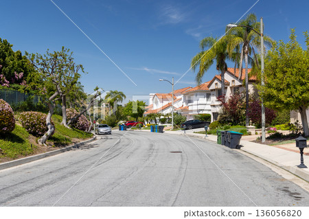 Suburban street with houses in the Los Angeles area 136056820