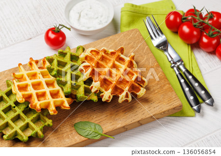 Vegan spinach waffles 136056854