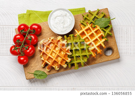 Vegan spinach waffles top view 136056855