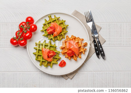 Vegan spinach waffles top view 136056862