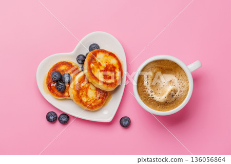 Homemade pancakes with blueberries and syrup Homemade pancakes with blueberries and syrup 136056864