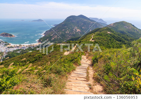 Scenic mountain view of coast and sea Scenic mountain view of coast and sea 136056953