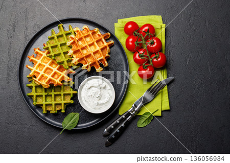 Vegan spinach waffles top view 136056984