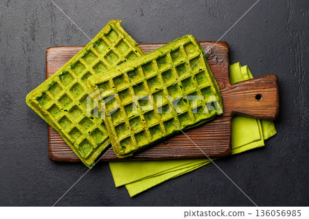 Vegan spinach waffles top view 136056985