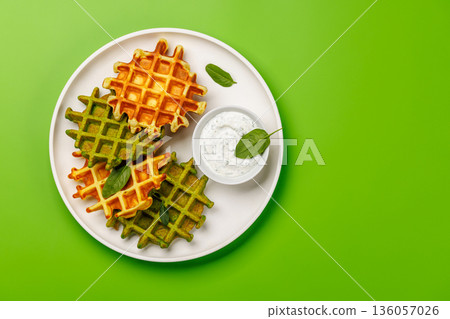 Vegan spinach waffles top view 136057026