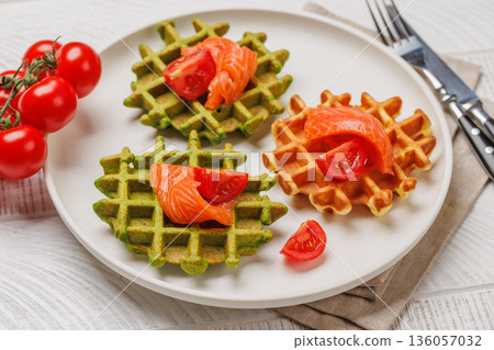 Vegan spinach waffles top view 136057032