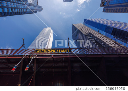 Vibrant sunny view of Chicago downtown skyline under a blue sky Vibrant sunny view of Chicago downtown skyline under a blue sky 136057058