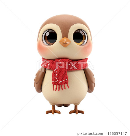 Adorable cartoon bird character wearing a red scarf Adorable cartoon bird character wearing a red scarf 136057147