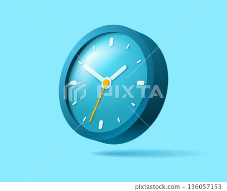 Clock icon in 3d flat style. Time on blue background. Business gloss watch. Vector design element for you project Clock icon in 3d flat style. Time on blue background. Business gloss watch. Vector design element for you project 136057153