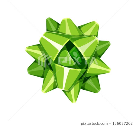 Saint Patrick's Day and Irish holiday gift ribbon bow icon for game asset, cartoon vector. Green ribbon bow in shape of shamrock trefoil clover leaf for gift decoration on St Patrick Ireland festival 136057202