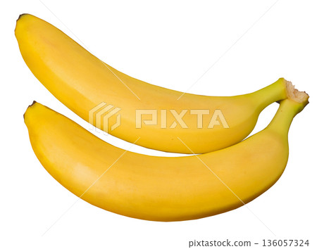 two ripe yellow banana, on a white background two ripe yellow banana, on a white background 136057324