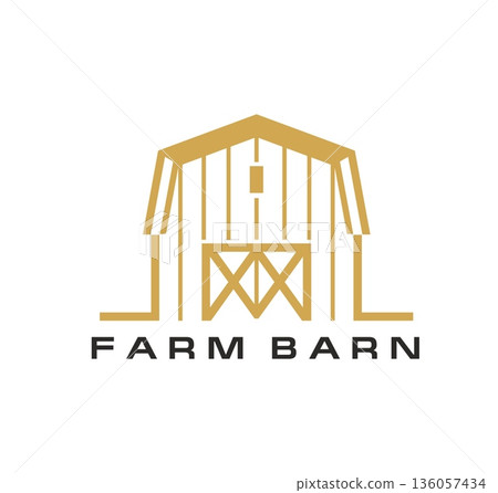 Wooden farm barn icon. Rustic vector emblem featuring a traditional wooden barn, capturing the essence of country life. Yellow house with black text for farm brands, ranch business, farmers market Wooden farm barn icon. Rustic vector emblem featuring a traditional wooden barn, capturing the essence of country life. Yellow house with black text for farm brands, ranch business, farmers market 136057434