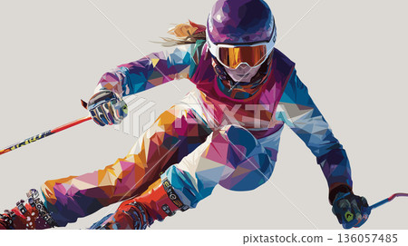 Freestyle skiing graphic art effect poster. Freestyle skiing dynamic multicolor graphic wallpaper or banner 136057485