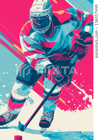Ice hockey graphic art effect poster. Ice hockey dynamic multicolor graphic wallpaper or banner Ice hockey graphic art effect poster. Ice hockey dynamic multicolor graphic wallpaper or banner 136057499