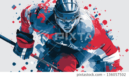 Ice hockey graphic art effect poster. Ice hockey dynamic multicolor graphic wallpaper or banner Ice hockey graphic art effect poster. Ice hockey dynamic multicolor graphic wallpaper or banner 136057502
