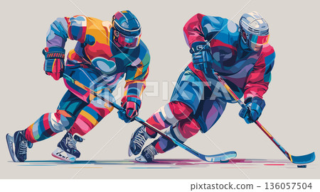 Ice hockey graphic art effect poster. Ice hockey dynamic multicolor graphic wallpaper or banner Ice hockey graphic art effect poster. Ice hockey dynamic multicolor graphic wallpaper or banner 136057504