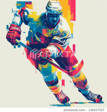 Ice hockey graphic art effect poster. Ice hockey dynamic multicolor graphic wallpaper or banner 136057507
