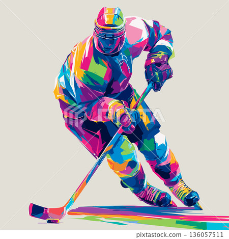 Ice hockey graphic art effect poster. Ice hockey dynamic multicolor graphic wallpaper or banner Ice hockey graphic art effect poster. Ice hockey dynamic multicolor graphic wallpaper or banner 136057511