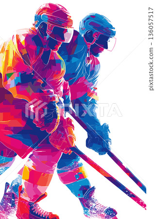 Ice hockey graphic art effect poster. Ice hockey dynamic multicolor graphic wallpaper or banner Ice hockey graphic art effect poster. Ice hockey dynamic multicolor graphic wallpaper or banner 136057517