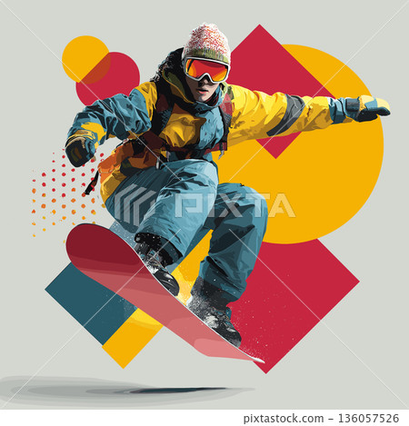 Snowboarding graphic art effect poster. Snowboarding dynamic multicolor graphic wallpaper or banner Snowboarding graphic art effect poster. Snowboarding dynamic multicolor graphic wallpaper or banner 136057526
