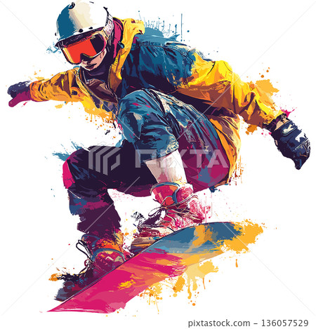 Snowboarding graphic art effect poster. Snowboarding dynamic multicolor graphic wallpaper or banner Snowboarding graphic art effect poster. Snowboarding dynamic multicolor graphic wallpaper or banner 136057529