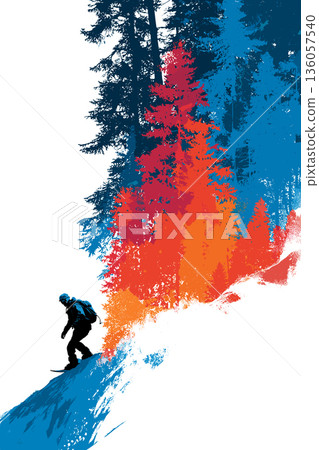 Snowboarding graphic art effect poster. Snowboarding dynamic multicolor graphic wallpaper or banner Snowboarding graphic art effect poster. Snowboarding dynamic multicolor graphic wallpaper or banner 136057540