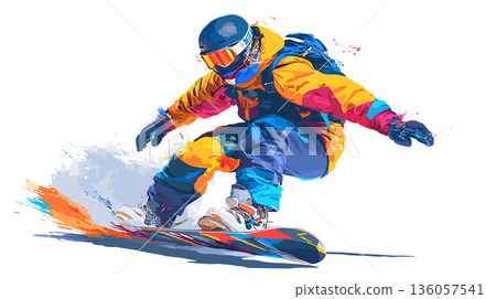 Snowboarding graphic art effect poster. Snowboarding dynamic multicolor graphic wallpaper or banner Snowboarding graphic art effect poster. Snowboarding dynamic multicolor graphic wallpaper or banner 136057541