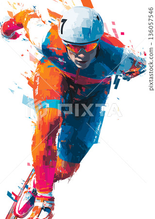 Speed skating graphic art effect poster. Speed skating dynamic multicolor graphic wallpaper or banner Speed skating graphic art effect poster. Speed skating dynamic multicolor graphic wallpaper or banner 136057546