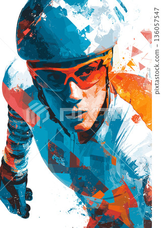 Speed skating graphic art effect poster. Speed skating dynamic multicolor graphic wallpaper or banner 136057547