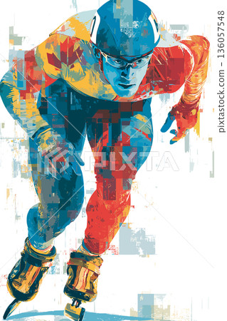 Speed skating graphic art effect poster. Speed skating dynamic multicolor graphic wallpaper or banner Speed skating graphic art effect poster. Speed skating dynamic multicolor graphic wallpaper or banner 136057548