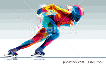 Speed skating graphic art effect poster. Speed skating dynamic multicolor graphic wallpaper or banner Speed skating graphic art effect poster. Speed skating dynamic multicolor graphic wallpaper or banner 136057550