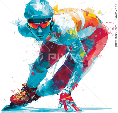 Speed skating graphic art effect poster. Speed skating dynamic multicolor graphic wallpaper or banner 136057555