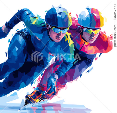 Speed skating graphic art effect poster. Speed skating dynamic multicolor graphic wallpaper or banner 136057557